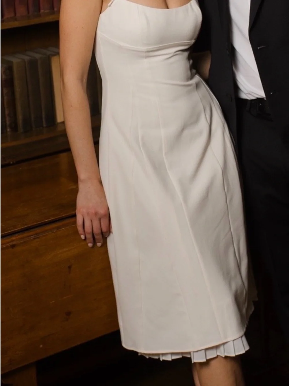 Elegant Cream Square-Neck A-Line Dress - Picture 3 of 3